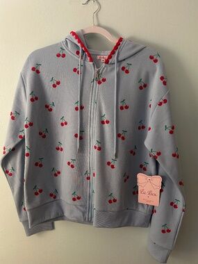 Cherry Zip Up Hoodie with Red stitching